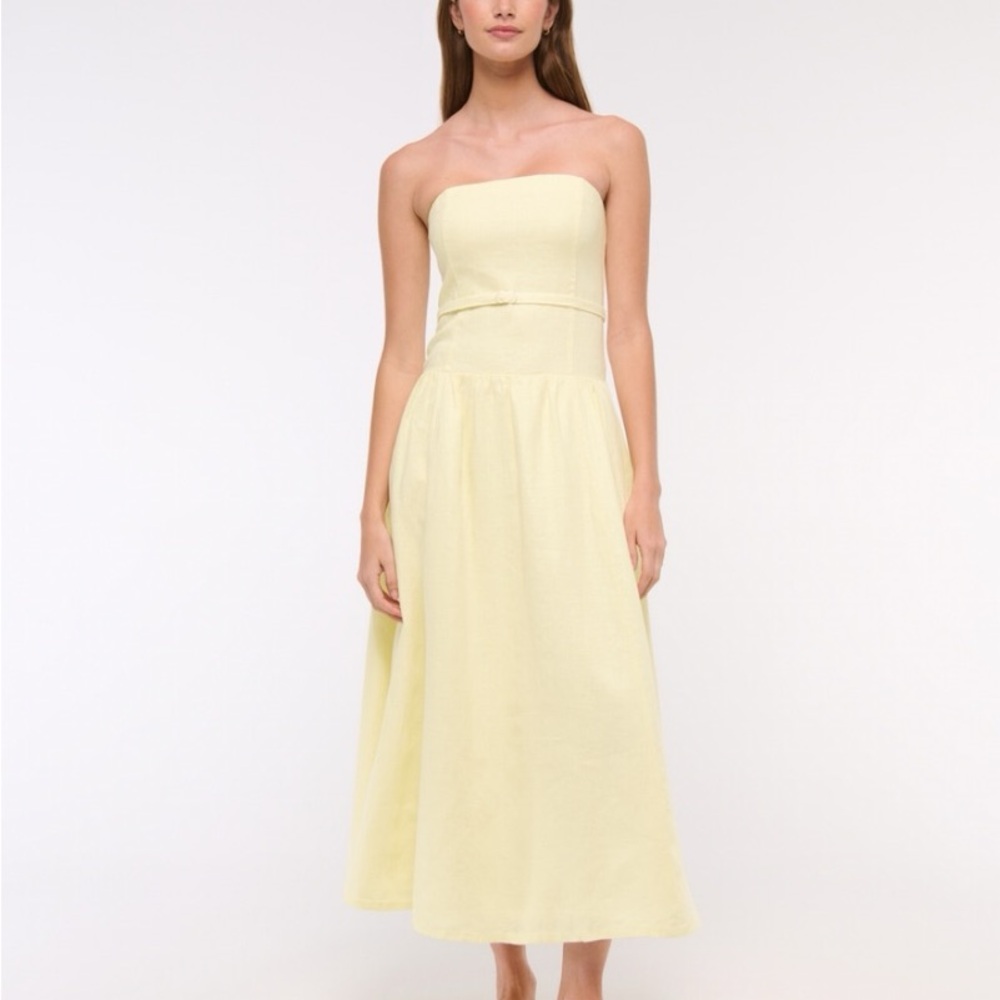 Abercrombie & Fitch premium linen drop waist yellow midi dress small